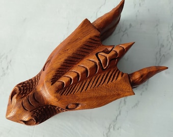 Handmade Wooden Dragon Head Puzzle Box, Keepsake Storage