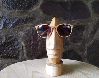 Expositor de gafas con cabeza de madera: soporte para gafas novedoso