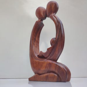 Statue of Parents and Children, Statue of Family with Baby. Wood Carving of Family Couple and Child. Gift for Mother