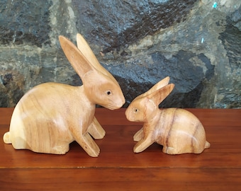 Set Of 2 Pcs Wooden Rabbit Sculpture big and small. Wooden Rabbit Sculpture. Birthday gifts,Gifts for children.Special day gift