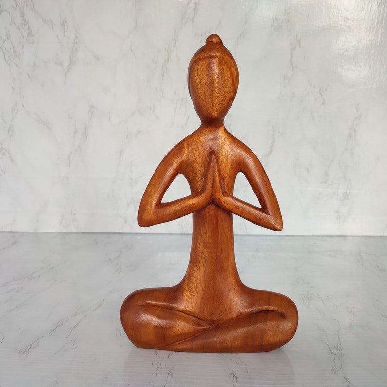Wooden Yoga Woman Sculpture, Brown Jempinis Wood Ornament (31cm) image 2