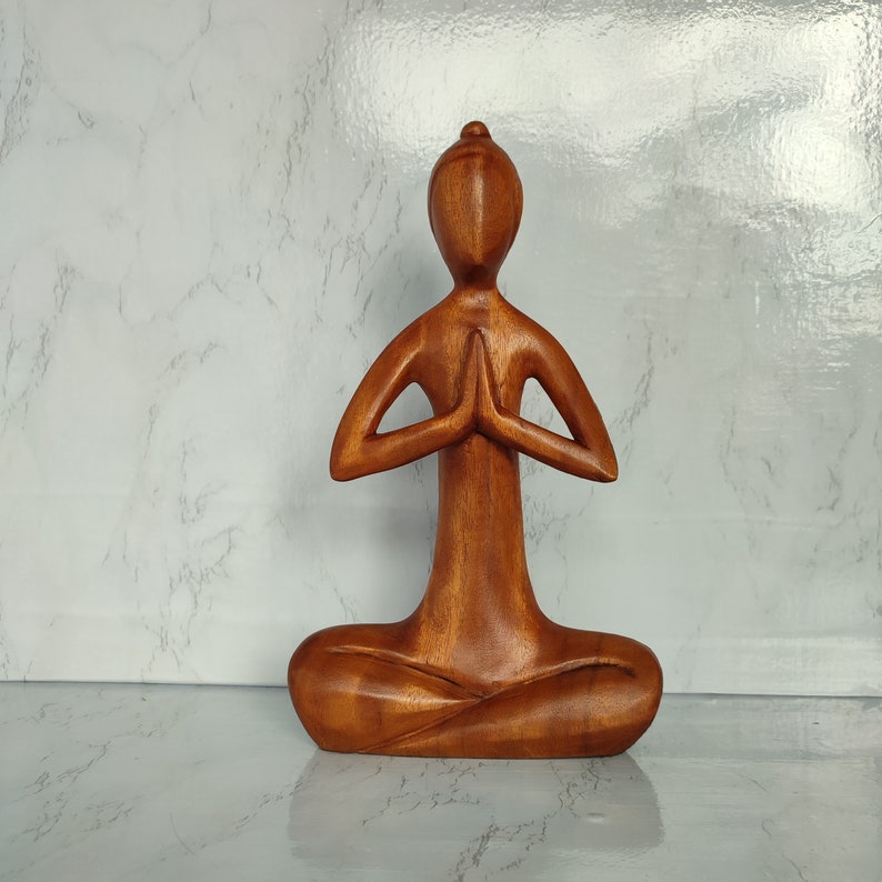 Wooden Yoga Woman Sculpture, Brown Jempinis Wood Ornament (31cm) image 1