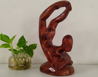 Drink bottle holder. A wooden statue with a bottle holder in the shape of a person doing yoga. Fathers day gifts from wife. Home Decor.