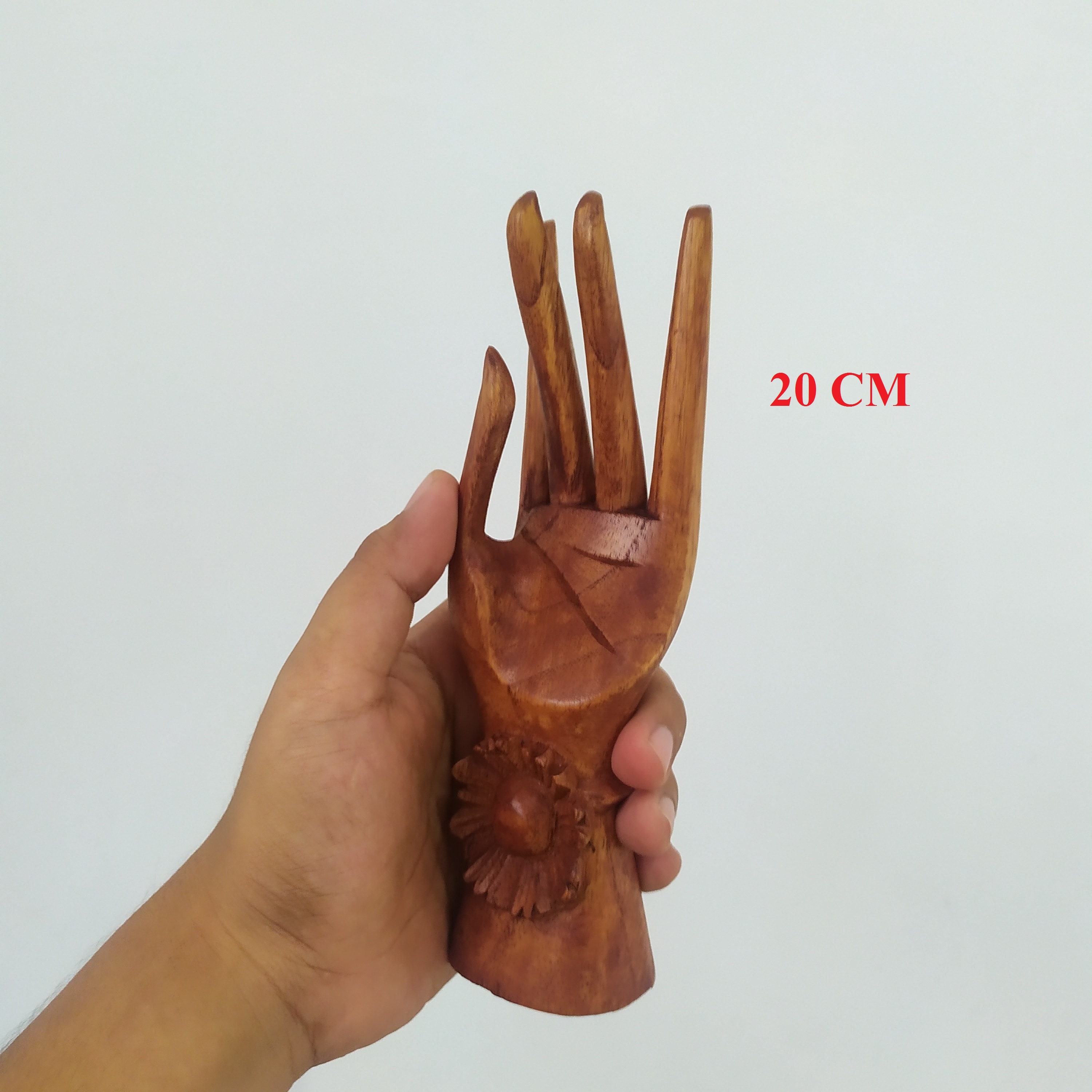 Hand Decor Wooden Hand Sculpture With Flower Decoration , Wooden Hand Jewelry ...