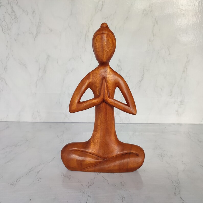 Wooden Yoga Woman Sculpture, Brown Jempinis Wood Ornament (31cm) image 8