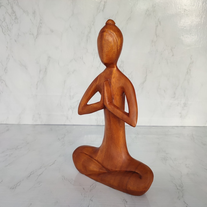 Wooden Yoga Woman Sculpture, Brown Jempinis Wood Ornament (31cm) image 3