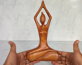 Jempinis Wood Yoga Woman Sculpture, Brown Finish, 30cm