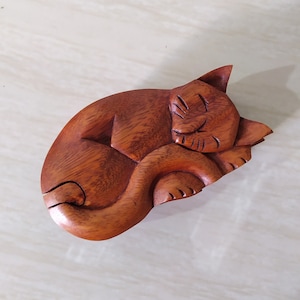 Bellissimo portagioie in legno / scatola puzzle a forma di gatto addormentato / scatola puzzle fatta a mano / scatola magica / regalo di Natale/compleanno / festa della mamma