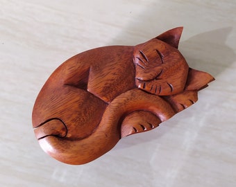 Beautiful wooden Jewelry Box / sleeping cat puzzle box  / Handcrafted puzzle box / magic box / Christmas/Birthday Gift / Mother’s Day