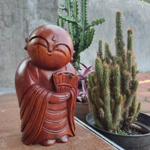 Japanese Jizo BuddhaStatue Holding a fan, Home Decoration Statue, Unique Statue, Jizo Buddha