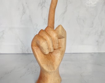 Jempinis Wood Hand Gesture Sculpture, Number One Finger, Home Decor