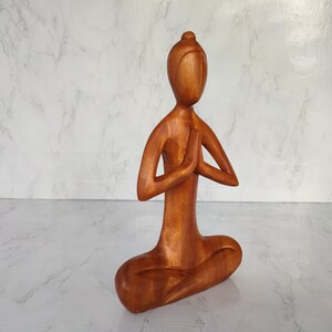 Wooden Yoga Woman Sculpture, Brown Jempinis Wood Ornament (31cm) image 7