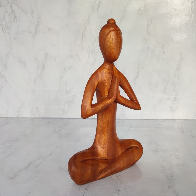 Wooden Yoga Woman Sculpture, Brown Jempinis Wood Ornament (31cm) image 7