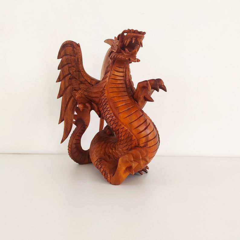 wooden dragon statue unique. Dragon carving, Handmade. image 2