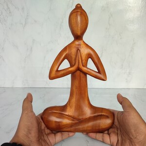 Wooden Yoga Woman Sculpture, Brown Jempinis Wood Ornament (31cm) image 9