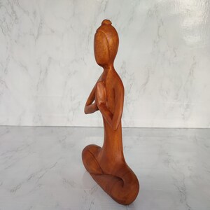 Wooden Yoga Woman Sculpture, Brown Jempinis Wood Ornament (31cm) image 4