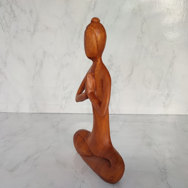 Wooden Yoga Woman Sculpture, Brown Jempinis Wood Ornament (31cm) image 4