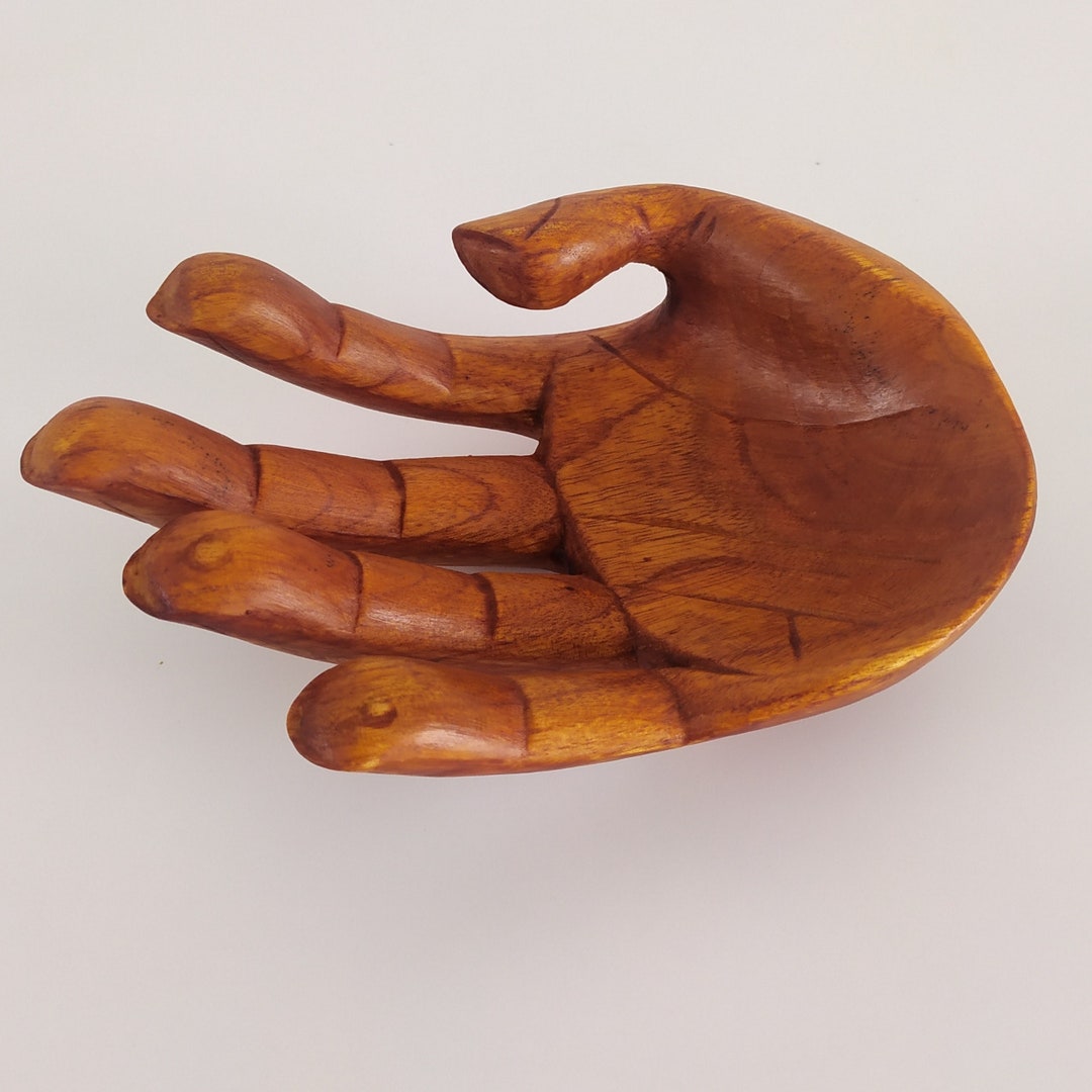 Wood Hand Carving. Wooden Hand Sculpture Praise and Gratitude. Wood Headphone Stand. Key Holder
