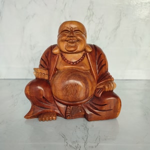 Happy Buddha statue in size 18 cm hight. valentines gifts. Wooden Collection Happy Buddha Statue .