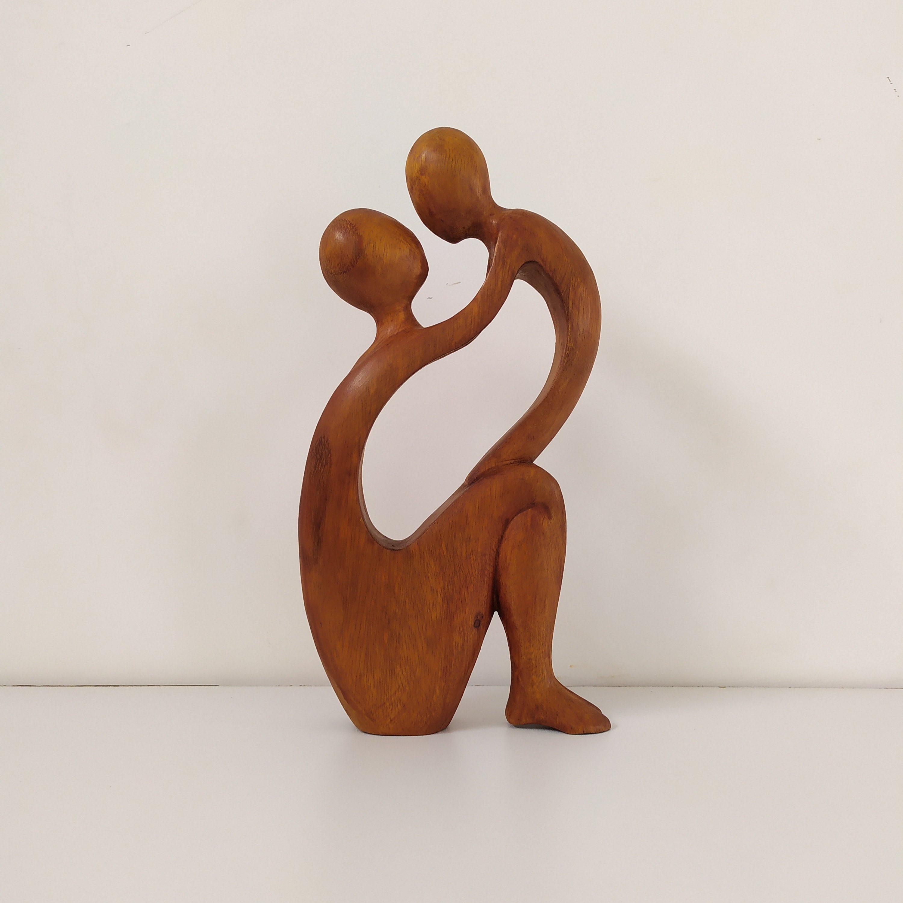 Mother and Child Abstract Hand Carved Wooden Sculpture 30 cm