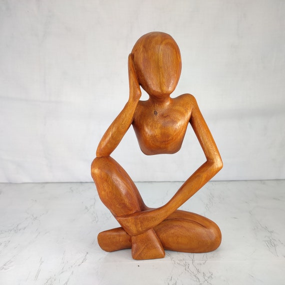 Handmade Jempinis Wood Thinker Statue, 30cm High