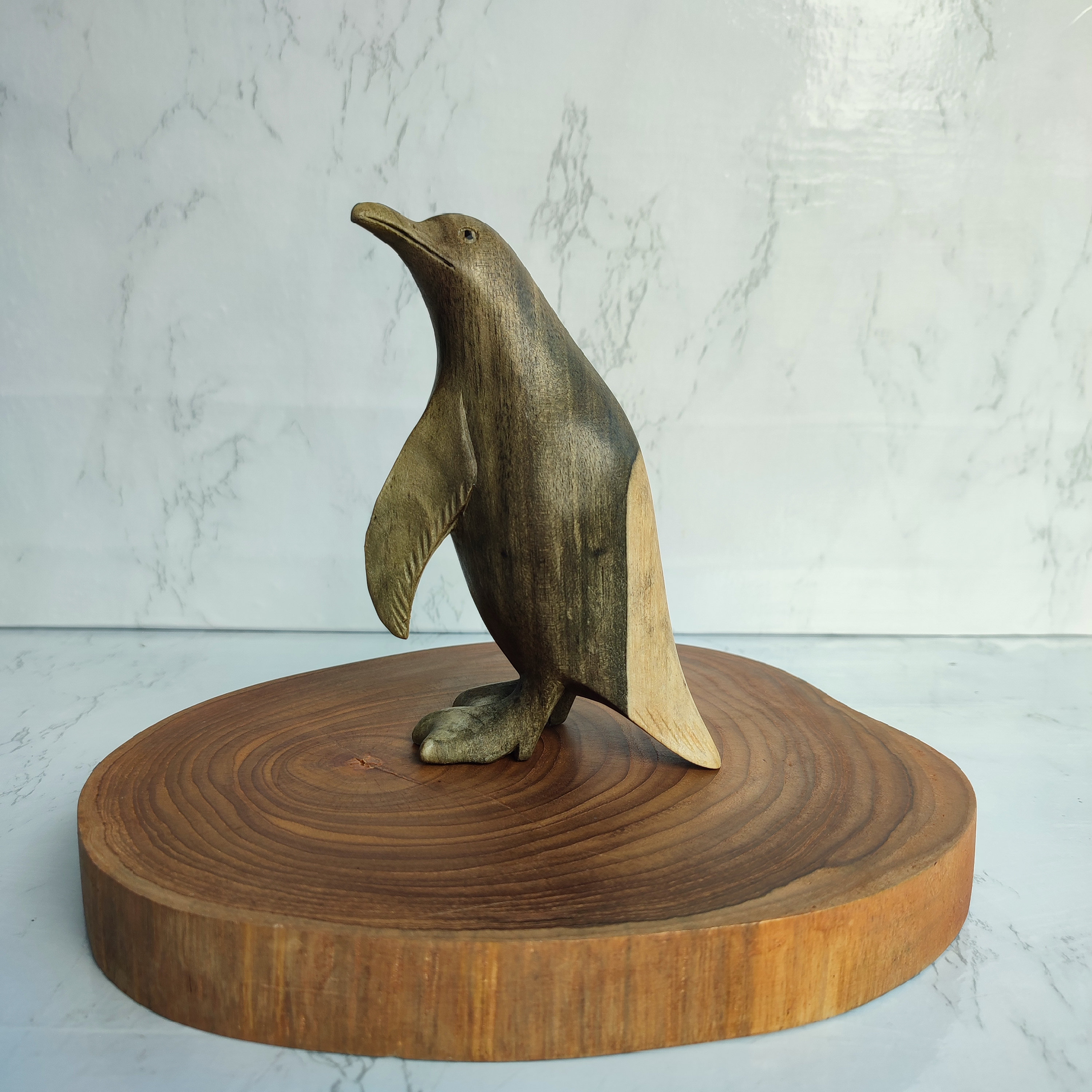 Hand Carved Penguin Statue of Natural Wood Etsy