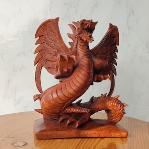 The Winged Dragon Statue is made of natural wood. Dragon statue. Wood carving Dragon statue. Gift for dad. A gift for him. Valentine&#39;s Day