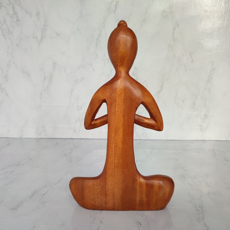 Wooden Yoga Woman Sculpture, Brown Jempinis Wood Ornament (31cm) image 5