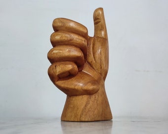 Thumbs up hand wooden statue. Hand Carved.  gifts for him. gifts for her