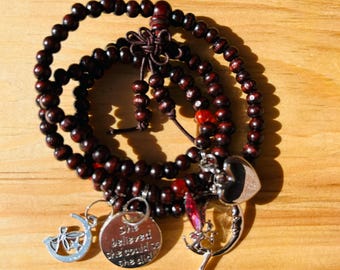 Fairy Charm Bracelet Necklace: Red Wooden Beaded Rosary