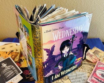 Upcycled Little Golden Book Junk Journal: Wednesday Theme, Velvet Ribbon