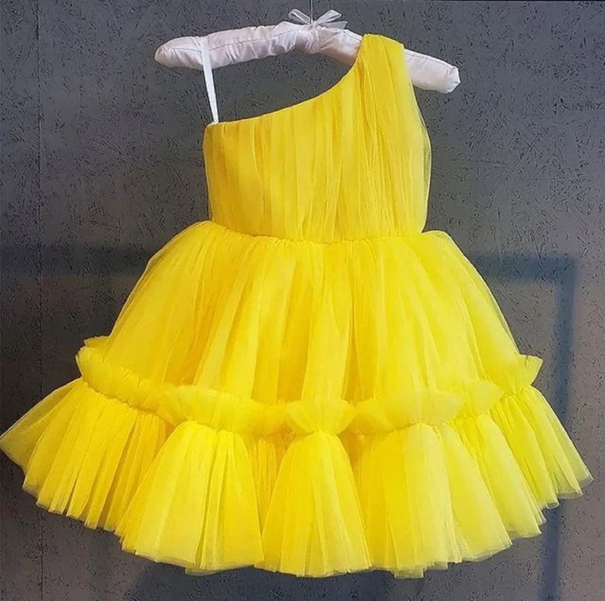 Yellow Frill Dress Yellow One Shoulder Baby Dress Flower Etsy