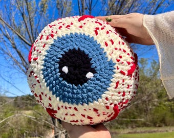 Bloodshot Eyeball Plush | Crochet Eyeball Throw Pillow