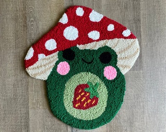 Tapis d’accent de grenouille de champignon de fraise | Tapis tufté à la main