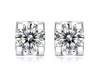 Moissanite Stud Earrings, Certified Moissanite With 18K Gold Studs, Created Diamond Earrings, BullHead, GRA Certification Included