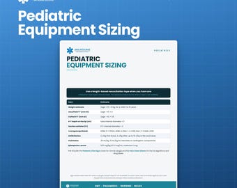 Pediatric Equipment Sizing Chart | Length-Based Broselow ET Tube and Airway | Paramedic PALS Study | Instant PDF