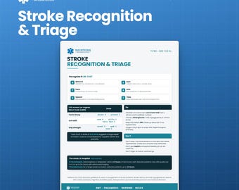 Stroke Recognition and Triage Chart | BE-FAST Assessment and Thrombolytic Window | Paramedic Nursing Study | Instant PDF