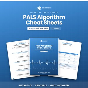 PALS Algorithm Cheat Sheets, Updated for 2025 | Pediatric Rhythms, Cardiac Arrest, Shock and Respiratory | Nurse Study | Instant PDF