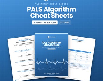 PALS Algorithm Cheat Sheets, Updated for 2025 | Pediatric Rhythms, Cardiac Arrest, Shock and Respiratory | Nurse Study | Instant PDF