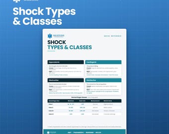 Shock Types Chart | Hypovolemic, Cardiogenic, Obstructive, Distributive | EMS Paramedic Nursing NREMT | Instant PDF