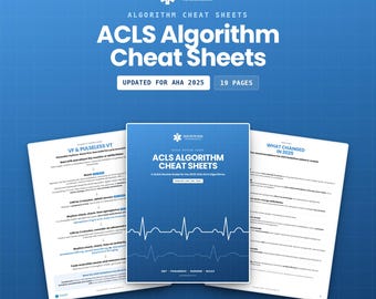 ACLS Algorithm Cheat Sheets, Updated for 2025 | EKG Rhythms and Cardiac Arrest Algorithms | Paramedic Nurse Study | Instant PDF