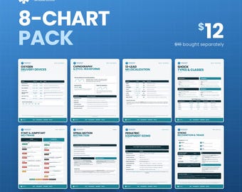 8-Chart EMS Reference Bundle | Capnography, 12-Lead, Triage, Spinal, Pediatric, Stroke & More | NREMT Paramedic Study | Instant PDF