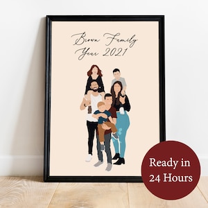 DIGITAL Custom Family Portrait, Personalized Family Illustration, Gift for Mom from Daughter, Portrait From Photo, Anniversary Gift