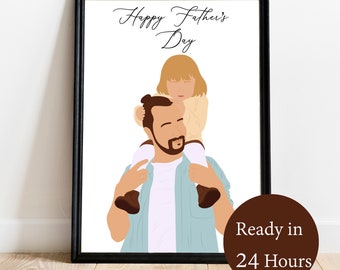 Custom Father's Day Portrait, Personalized Gift for Dad, Custom Family Illustration, Gift for Dad from Daughter, Father Son Portrait