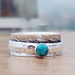 Turquoise Ring, Worry Ring, 925 Silver Ring, Women Ring, Spinner Ring, Natural Turquoise, Bohemian Ring, Gemstone Ring, Dainty Ring, Gift