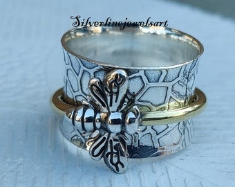 Honey Bee Spinner Ring ,925 Sterling Silver Ring ,Meditation Ring, Silver Jewelry ,Worry Ring, Anxiety Ring ,Beautiful Ring, Brass Ring