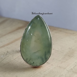 Prehnite Ring , 925 Sterling Silver Ring,  Oval Prehnite Ring, Statement Ring, Handmade Ring, Green Gemstone Ring,  Women&#39;s Ring.