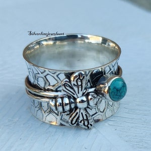 Turquoise Bee Ring, Spinner Ring, Anxiety Ring, Beautiful Ring, 925 Sterling Silver, Worry Ring,  Concentration Ring, Christmas Gift.