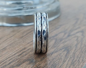 Hammered Pattern Spinner Ring, 925 Sterling Silver, Spinner Ring, Anxiety Ring, Worry Ring, Fidget Ring, Christmas Gift, Concentration Ring