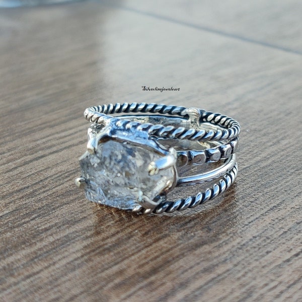 Herkimer Diamond Ring, Herkimer Dimond Stone,925 Sterling Silver, Rough Herkimer Diamond Ring, Women Ring, Gemstone Ring